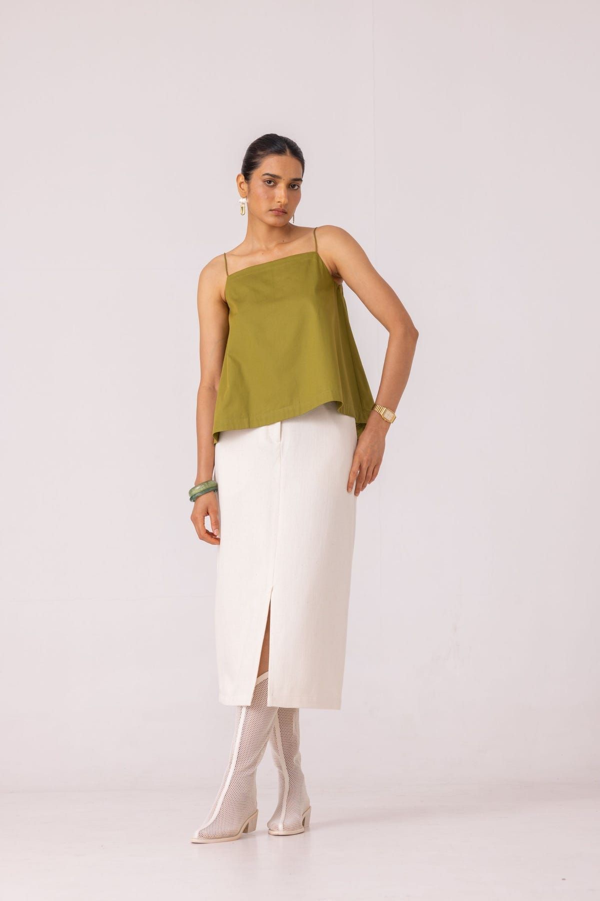 Roxanne Off White Handwoven Denim Skirt - image 6