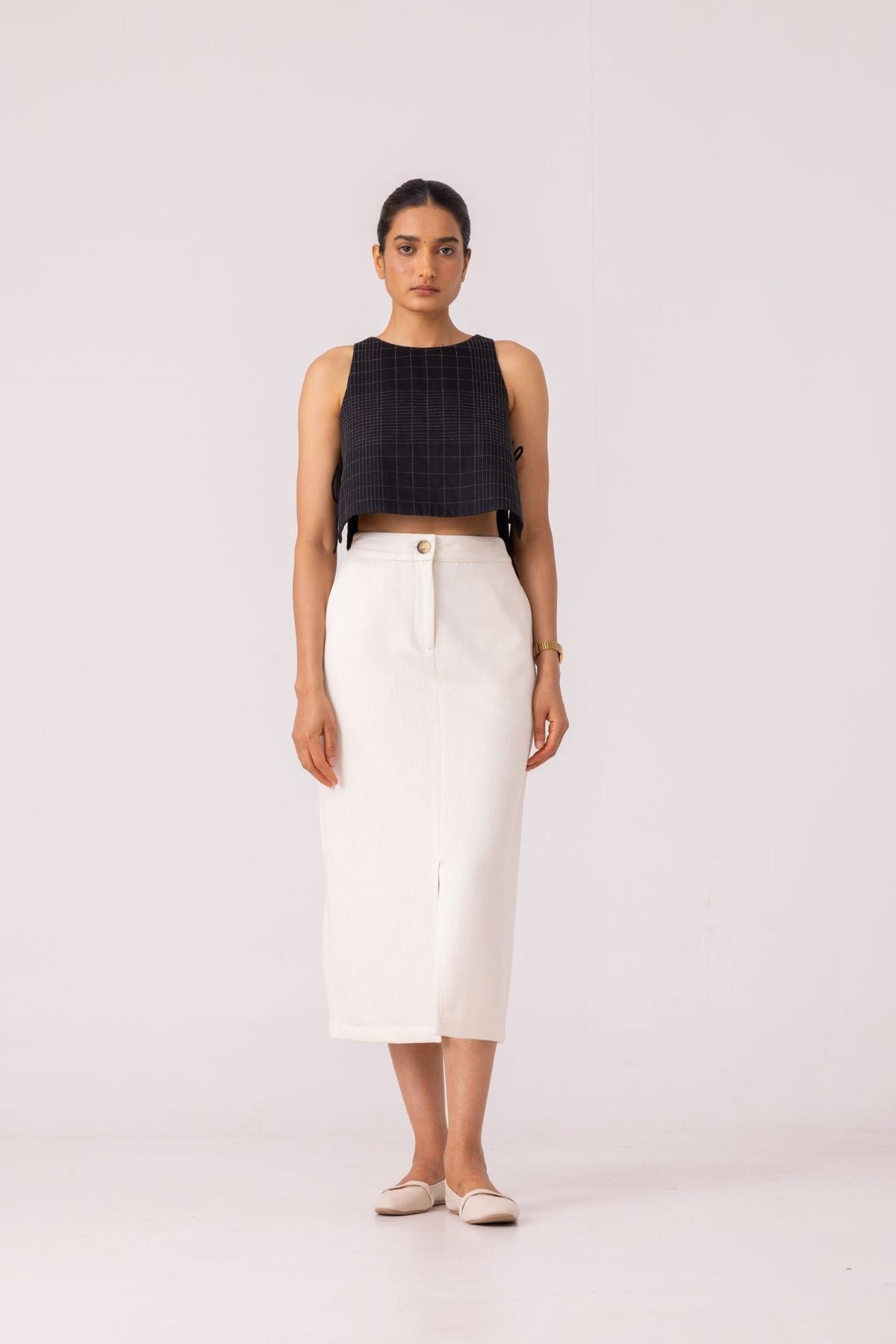 Roxanne Off White Handwoven Denim Skirt - image 7