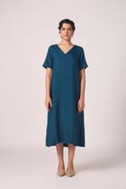 Vega Blue Silk Midi Dress view 1