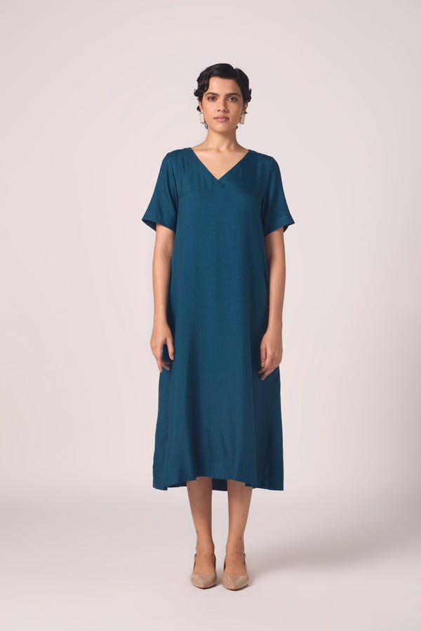The Summer House — Vega Blue Silk Midi Dress
