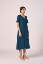 Vega Blue Silk Midi Dress view 2
