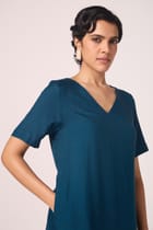Vega Blue Silk Midi Dress view 3