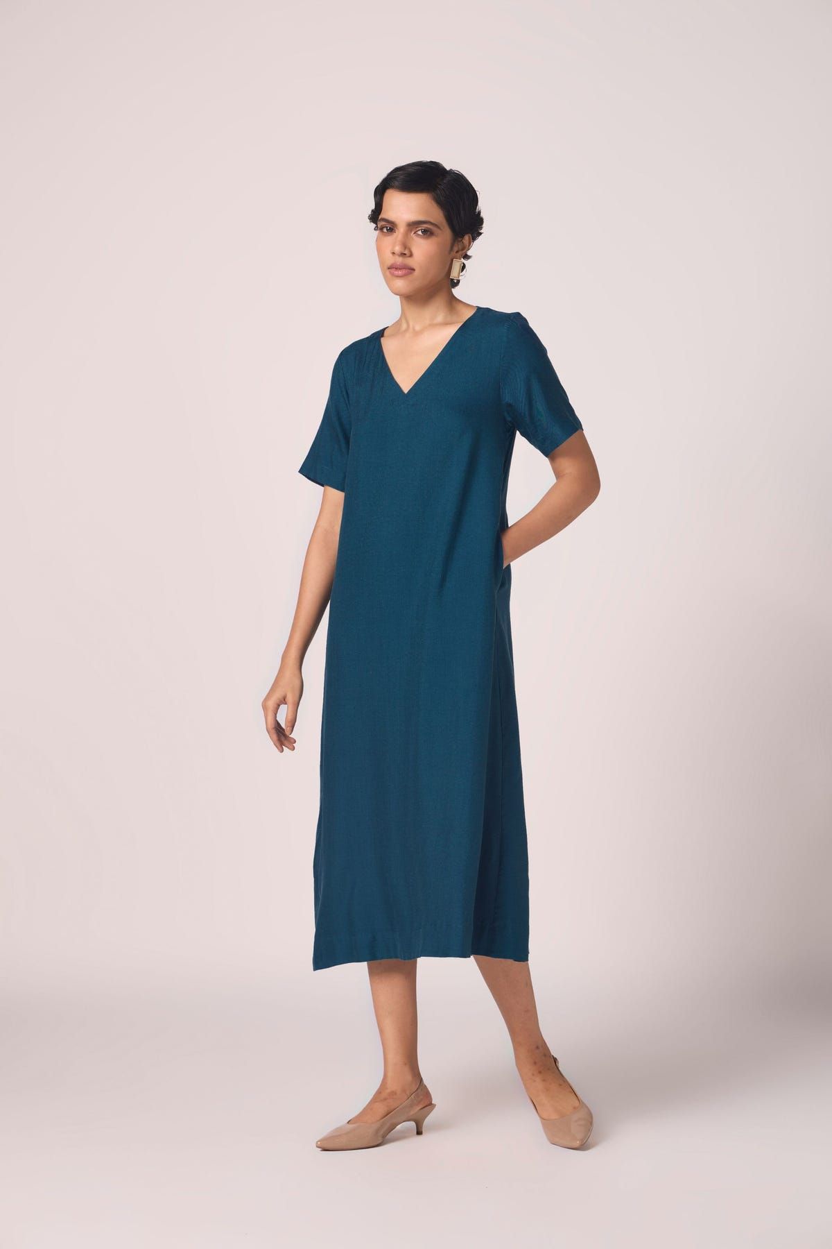 Vega Blue Silk Midi Dress - image 6