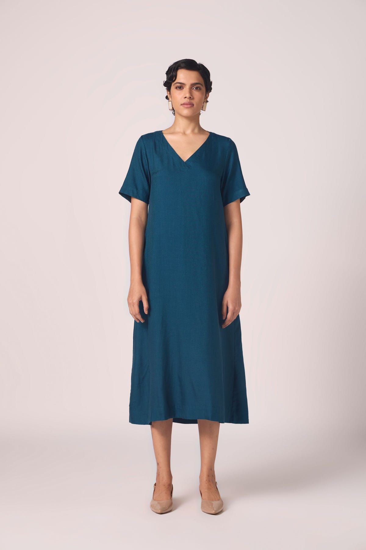 Vega Blue Silk Midi Dress - image 9