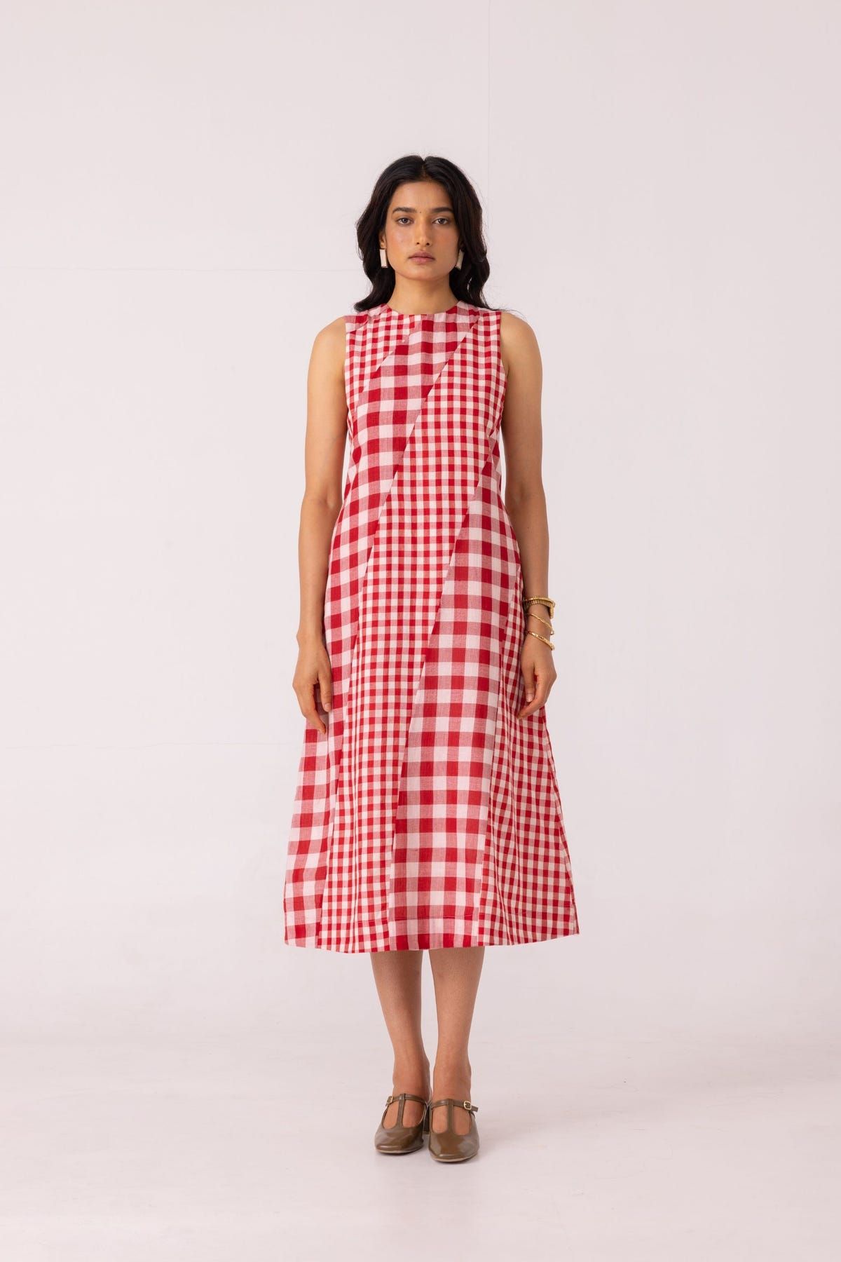 Waltz Red Checkered Handwoven Dress - image 1