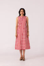 Waltz Red Checkered Handwoven Dress view 1
