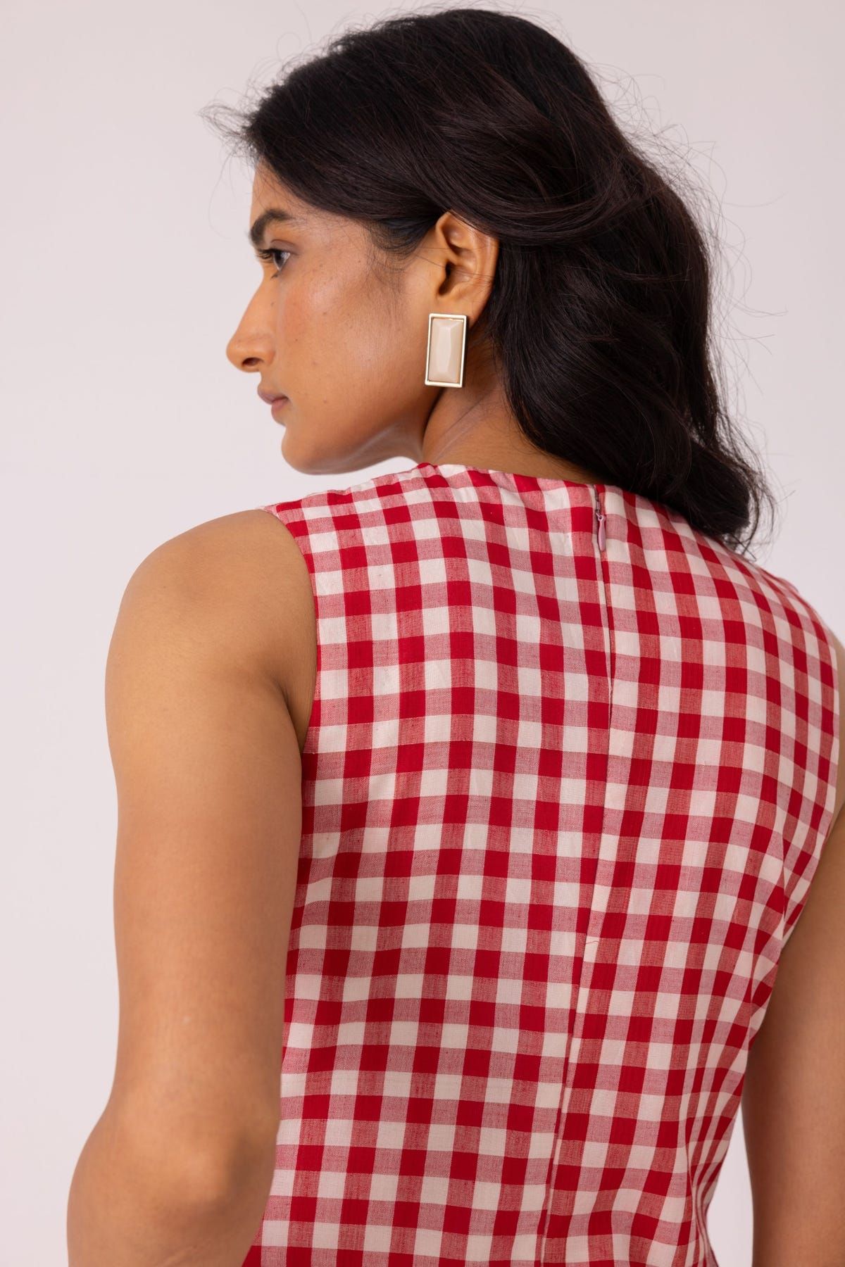 Waltz Red Checkered Handwoven Dress - image 11