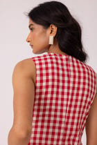 Waltz Red Checkered Handwoven Dress view 11