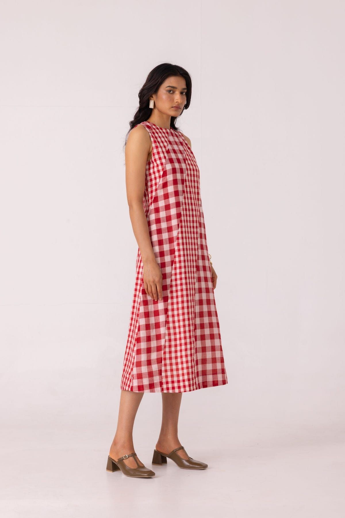 Waltz Red Checkered Handwoven Dress - image 2