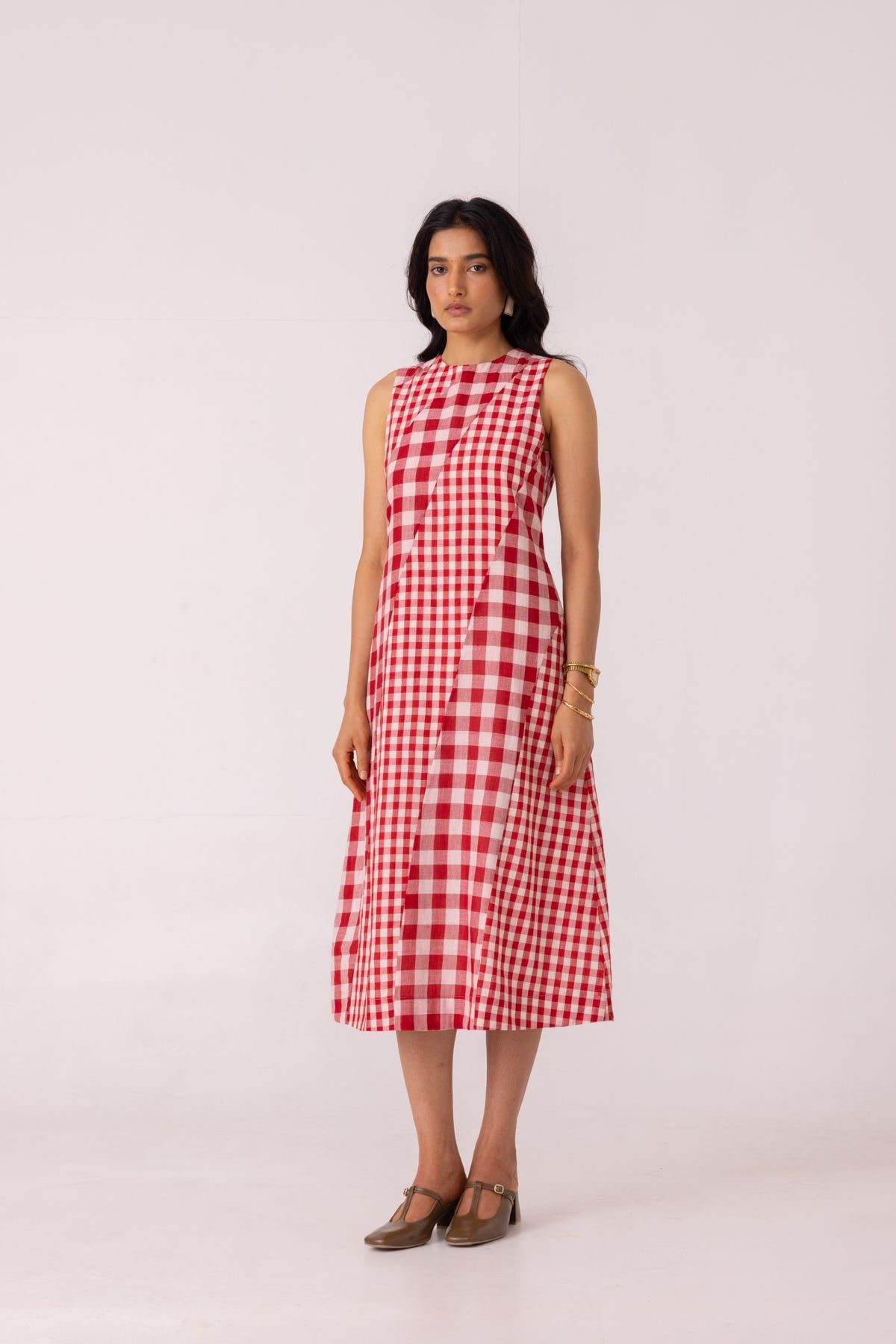 Waltz Red Checkered Handwoven Dress - image 3