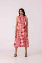 Waltz Red Checkered Handwoven Dress view 4