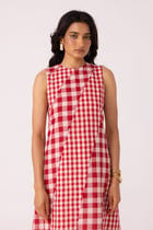 Waltz Red Checkered Handwoven Dress view 5