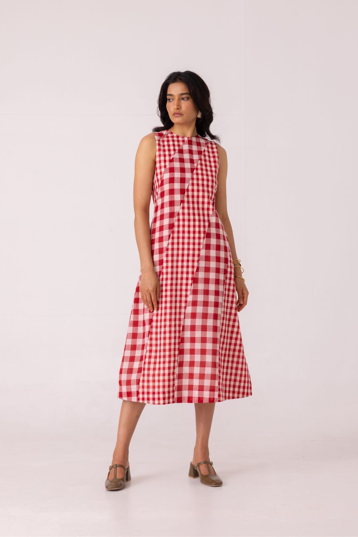 Waltz Red Checkered Handwoven Dress - image 7