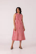 Waltz Red Checkered Handwoven Dress view 7