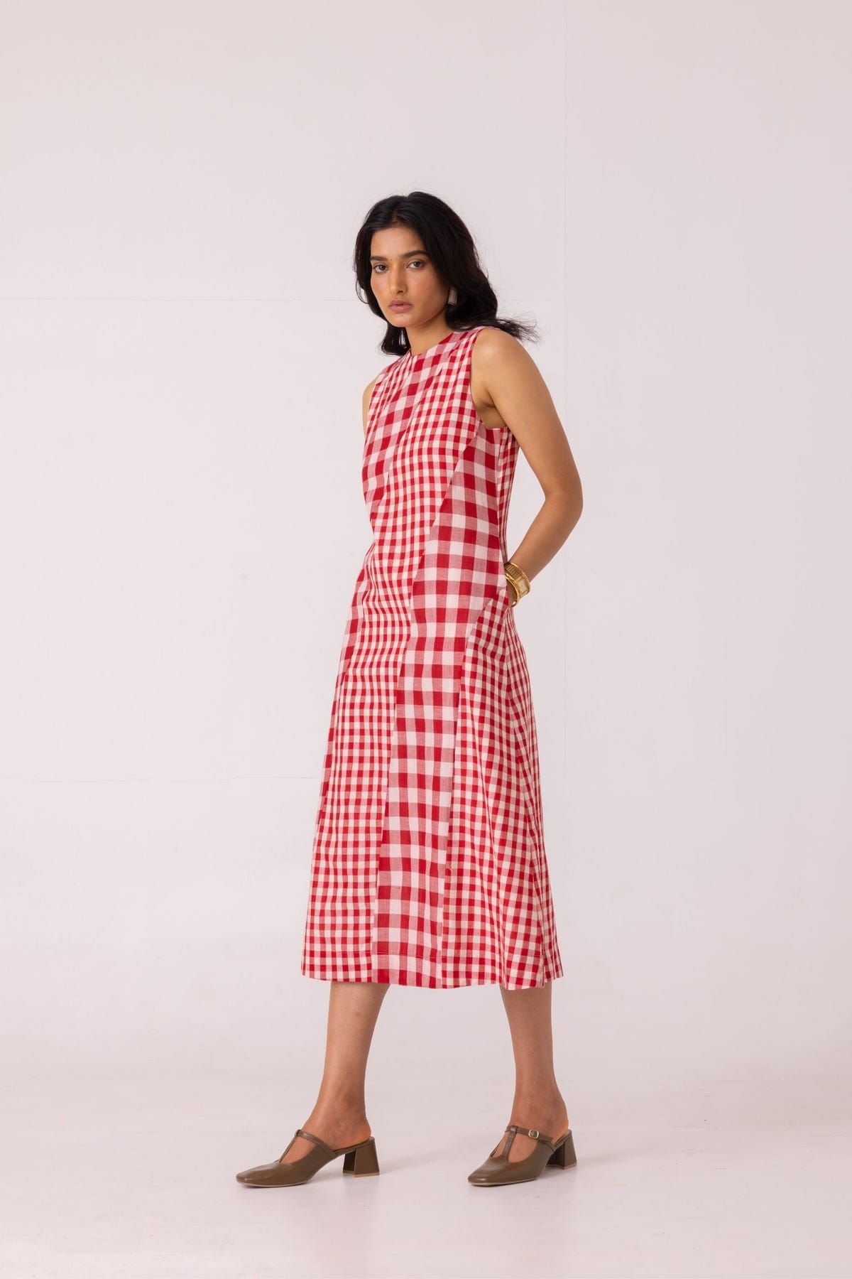 Waltz Red Checkered Handwoven Dress - image 8