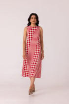 Waltz Red Checkered Handwoven Dress view 9