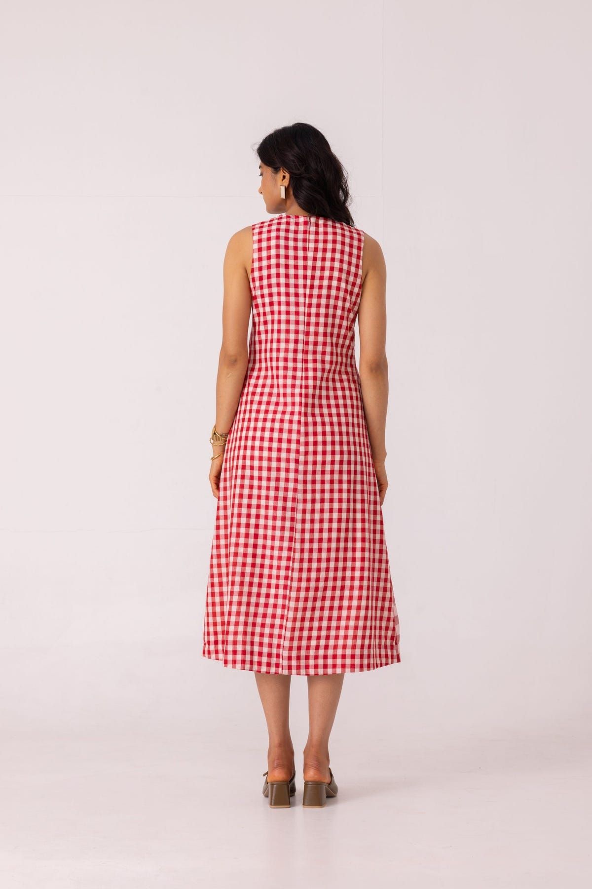 Waltz Red Checkered Handwoven Dress - image 10