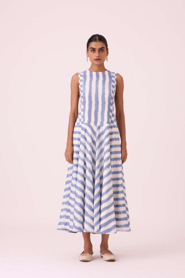 The Summer House — Myshkin Blue Striped Ikat Dress