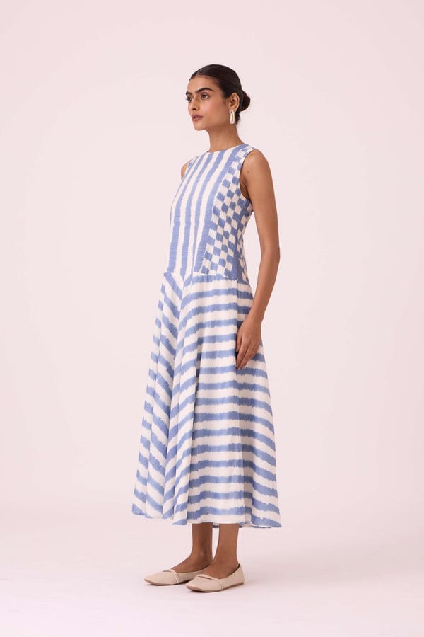 The Summer House — Myshkin Blue Striped Ikat Dress