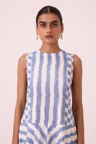 Myshkin Blue Striped Ikat Dress view 3