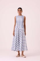 Myshkin Blue Striped Ikat Dress view 10