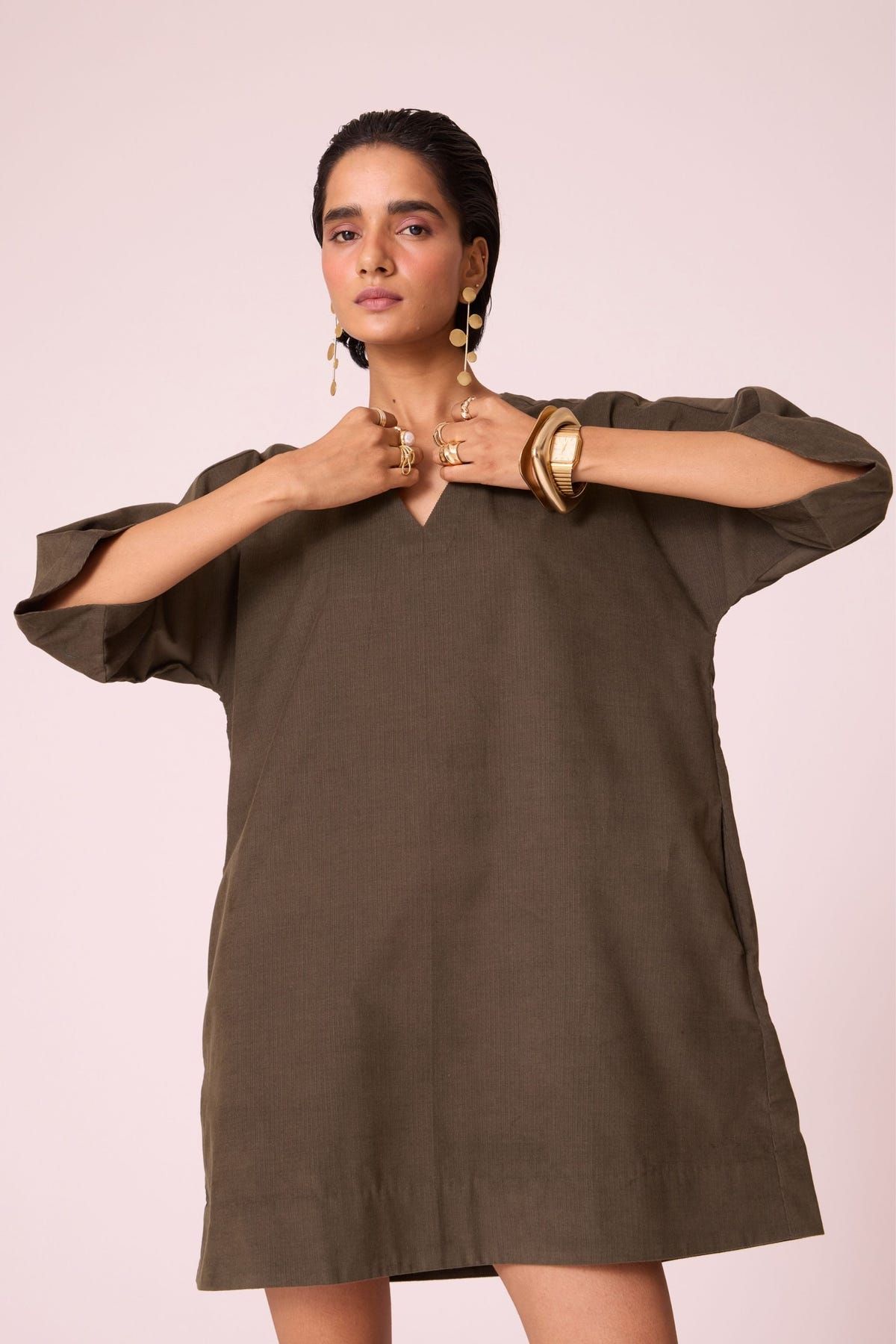 Stad Olive Needlecord Shift Dress - image 2