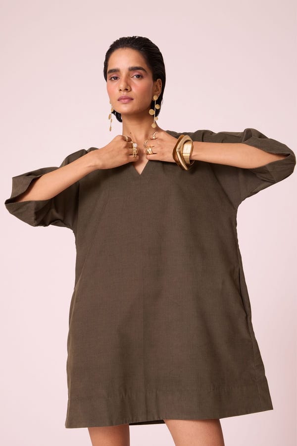 The Summer House — Stad Olive Needlecord Shift Dress