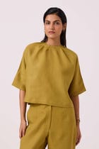 Bourne Olive Linen Top view 1