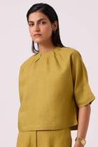 Bourne Olive Linen Top view 2
