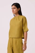 Bourne Olive Linen Top view 6