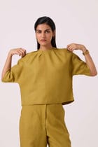 Bourne Olive Linen Top view 8