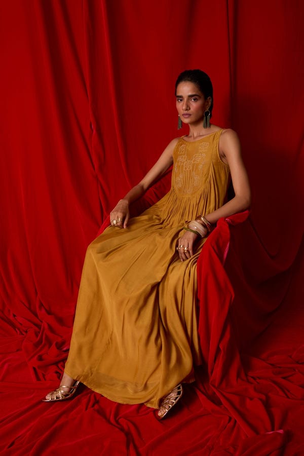 The Summer House — Zvuk Yellow Embroidered Maxi Dress