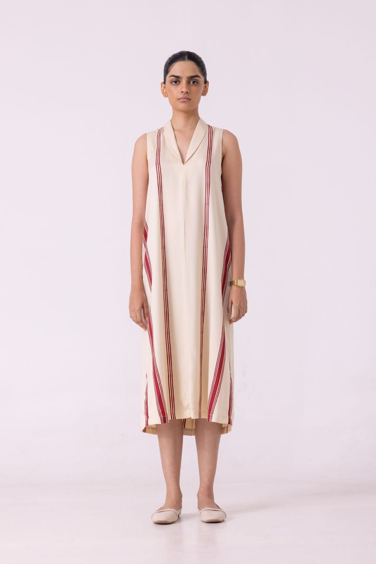 Eileen Red Striped Midi Dress - image 1