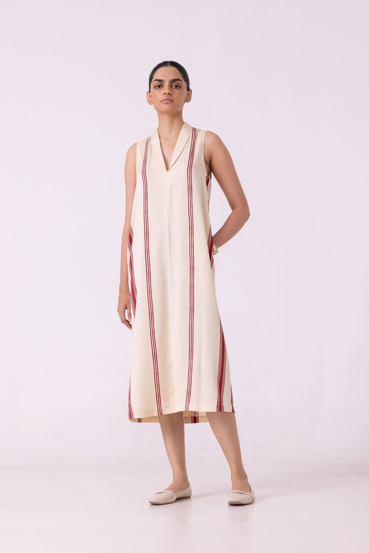 Eileen Red Striped Midi Dress - image 3