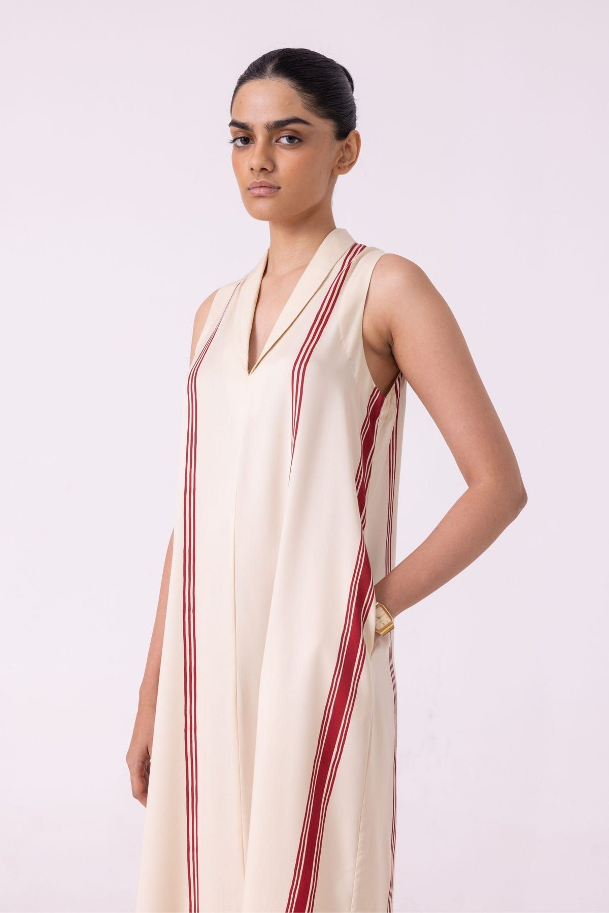 Eileen Red Striped Midi Dress - image 4