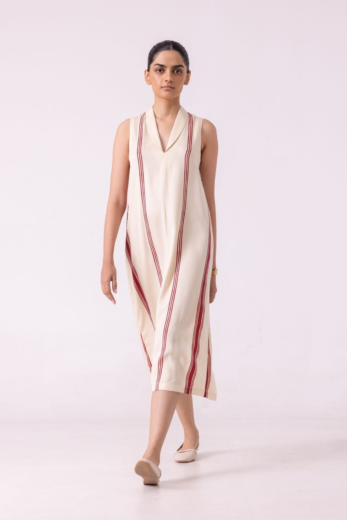 Eileen Red Striped Midi Dress - image 6