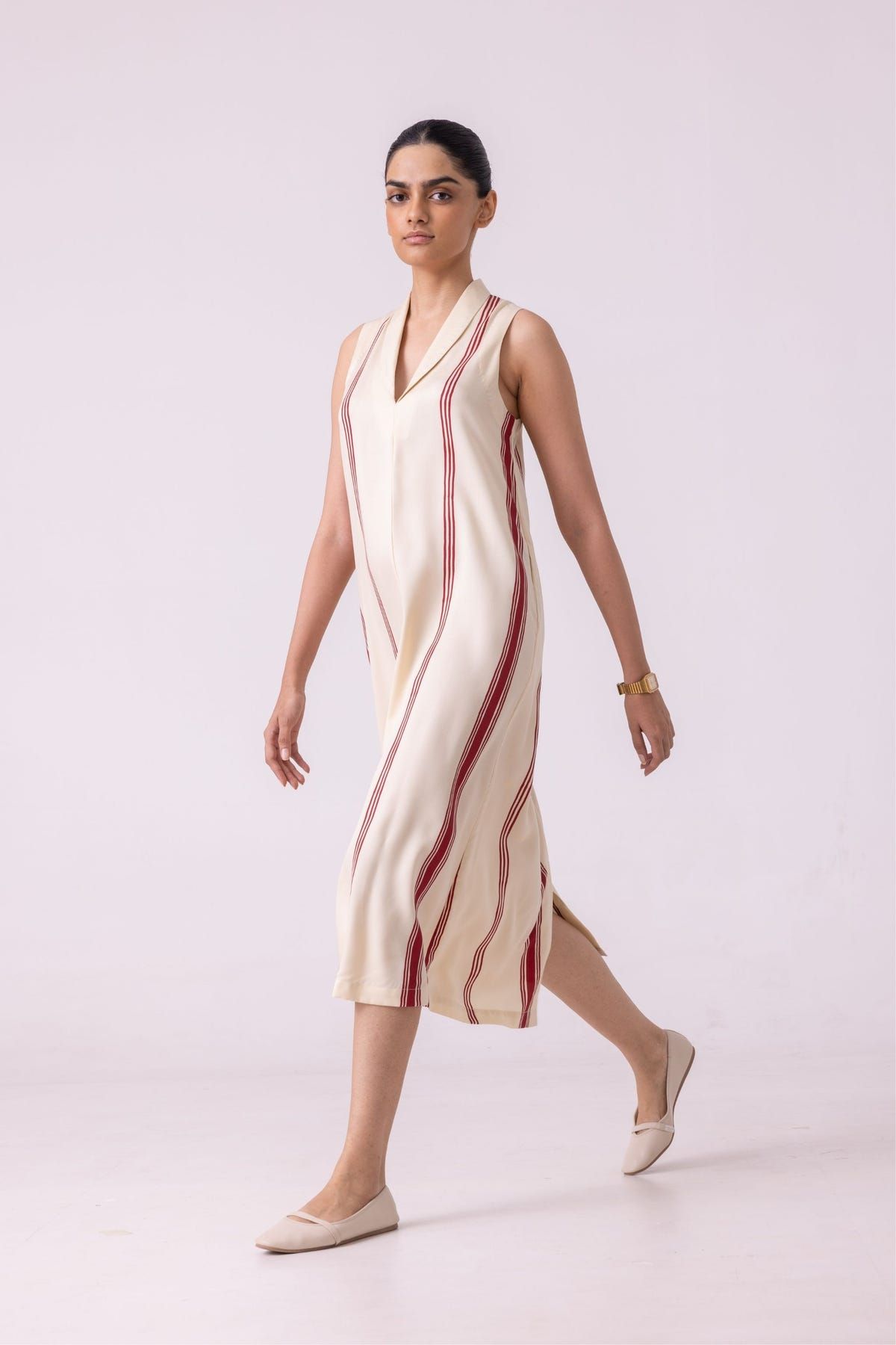 Eileen Red Striped Midi Dress - image 7