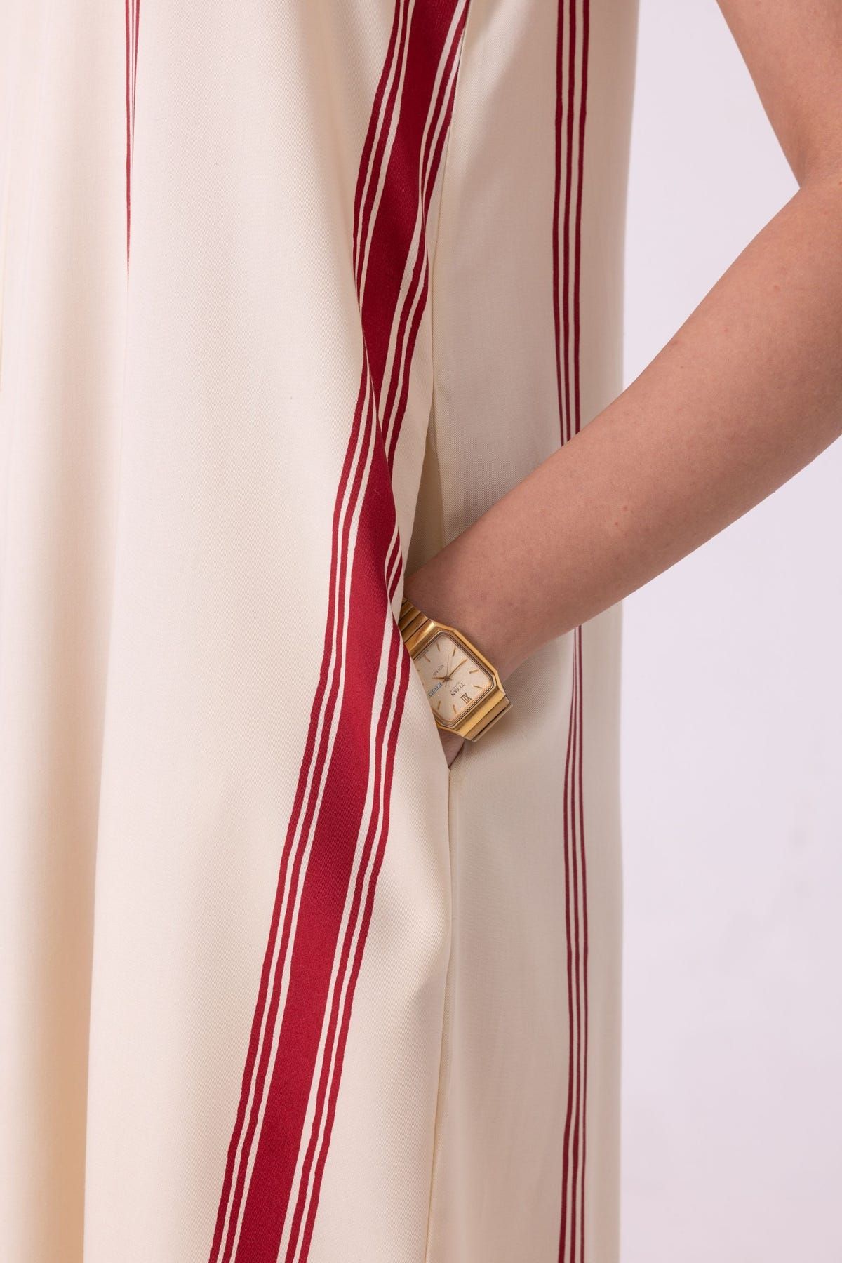 Eileen Red Striped Midi Dress - image 8