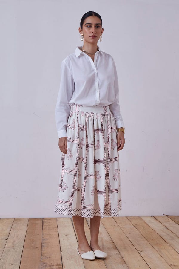 The Summer House — Maud Red Hand Printed Skirt