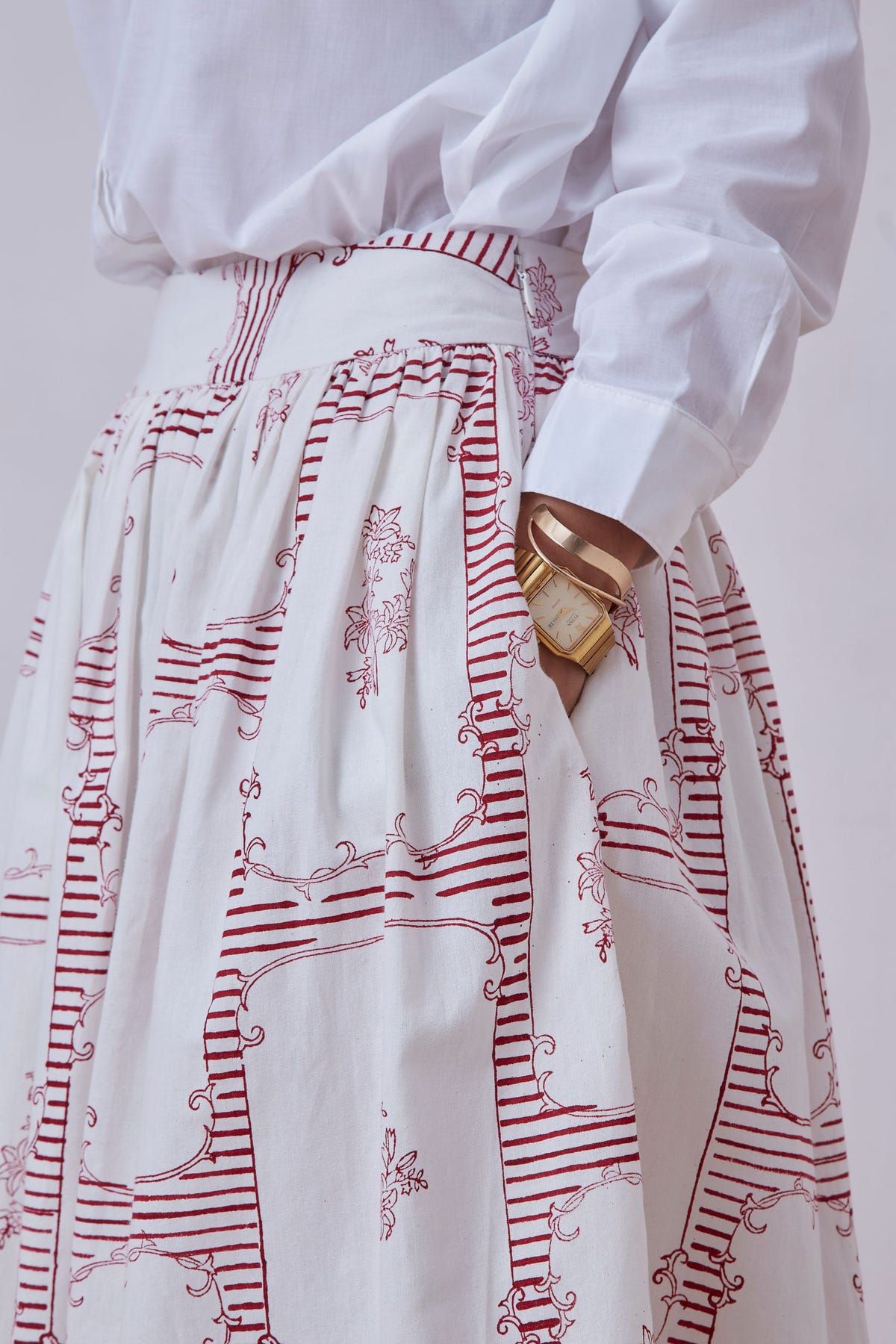 Maud Red Hand Printed Skirt - image 2