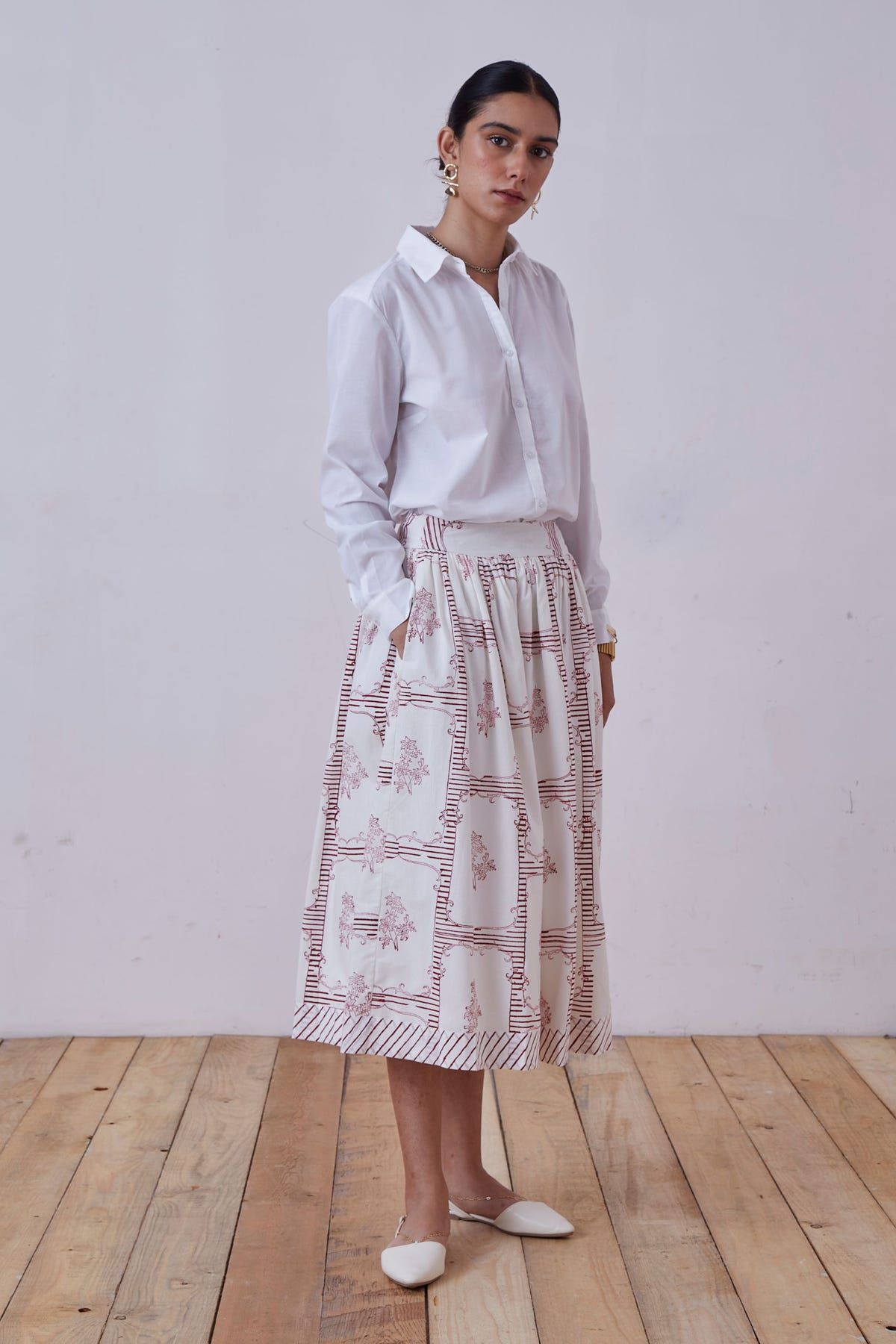 Maud Red Hand Printed Skirt - image 5