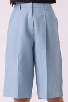 March Blue Linen Pleated Shorts view 2