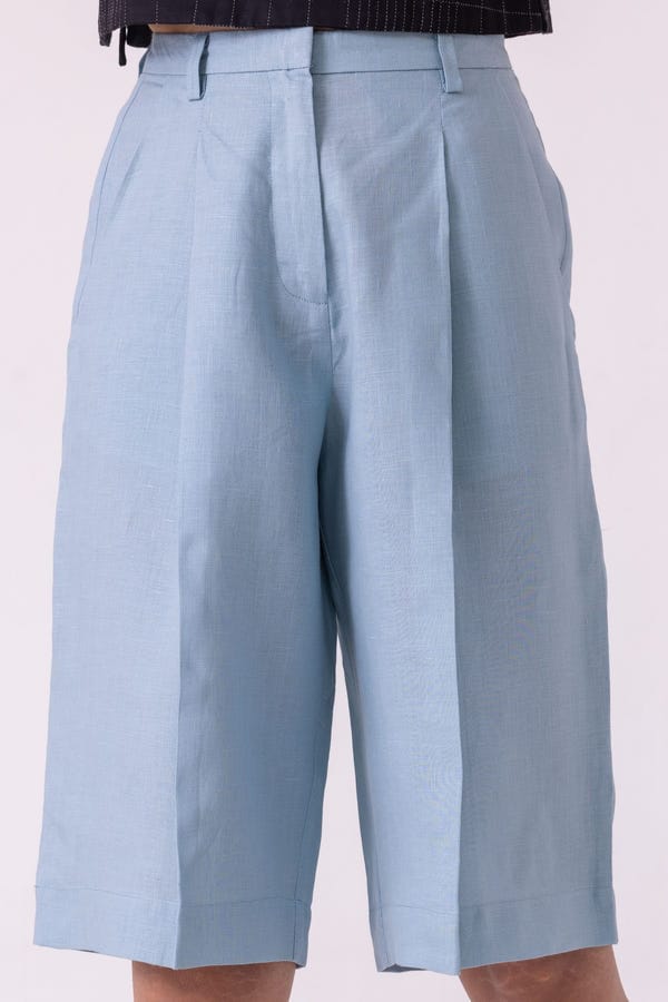 The Summer House — March Blue Linen Pleated Shorts