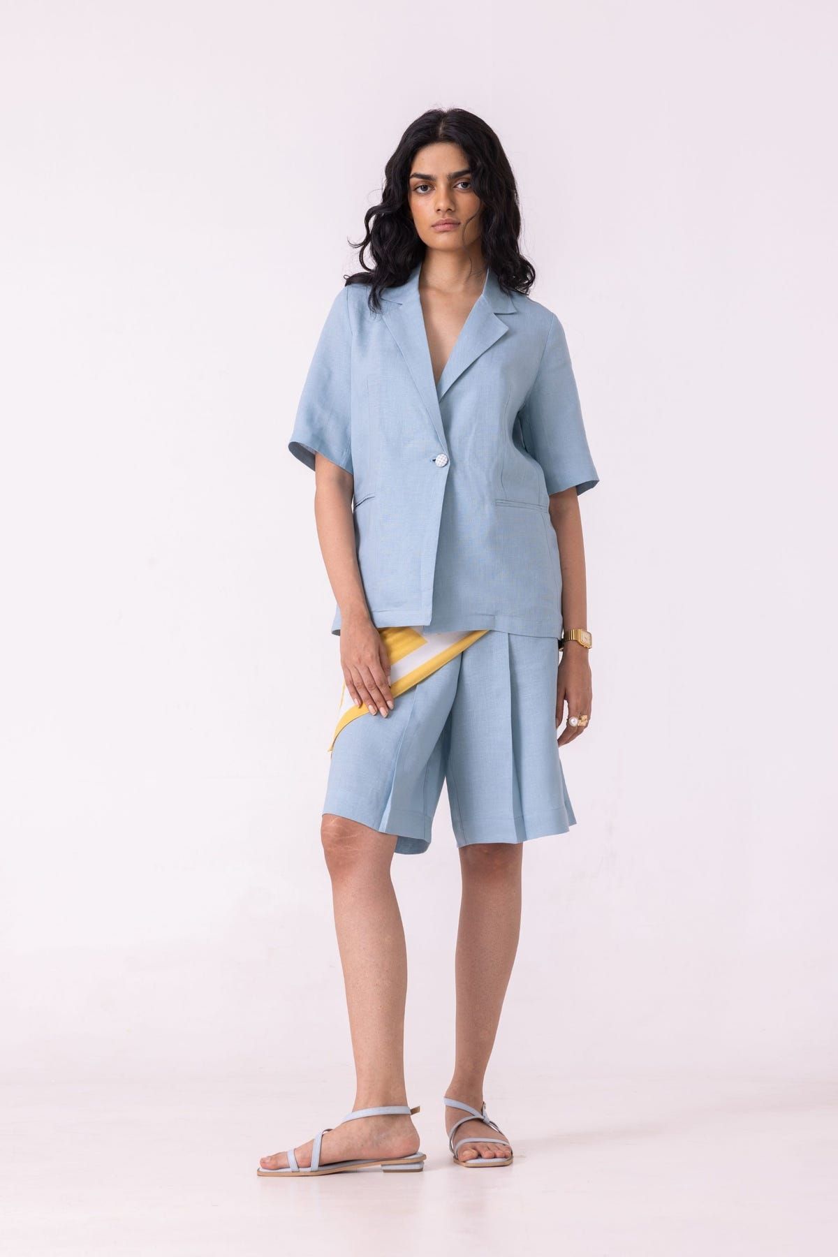 March Blue Linen Pleated Shorts - image 7