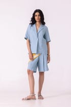 March Blue Linen Pleated Shorts view 7