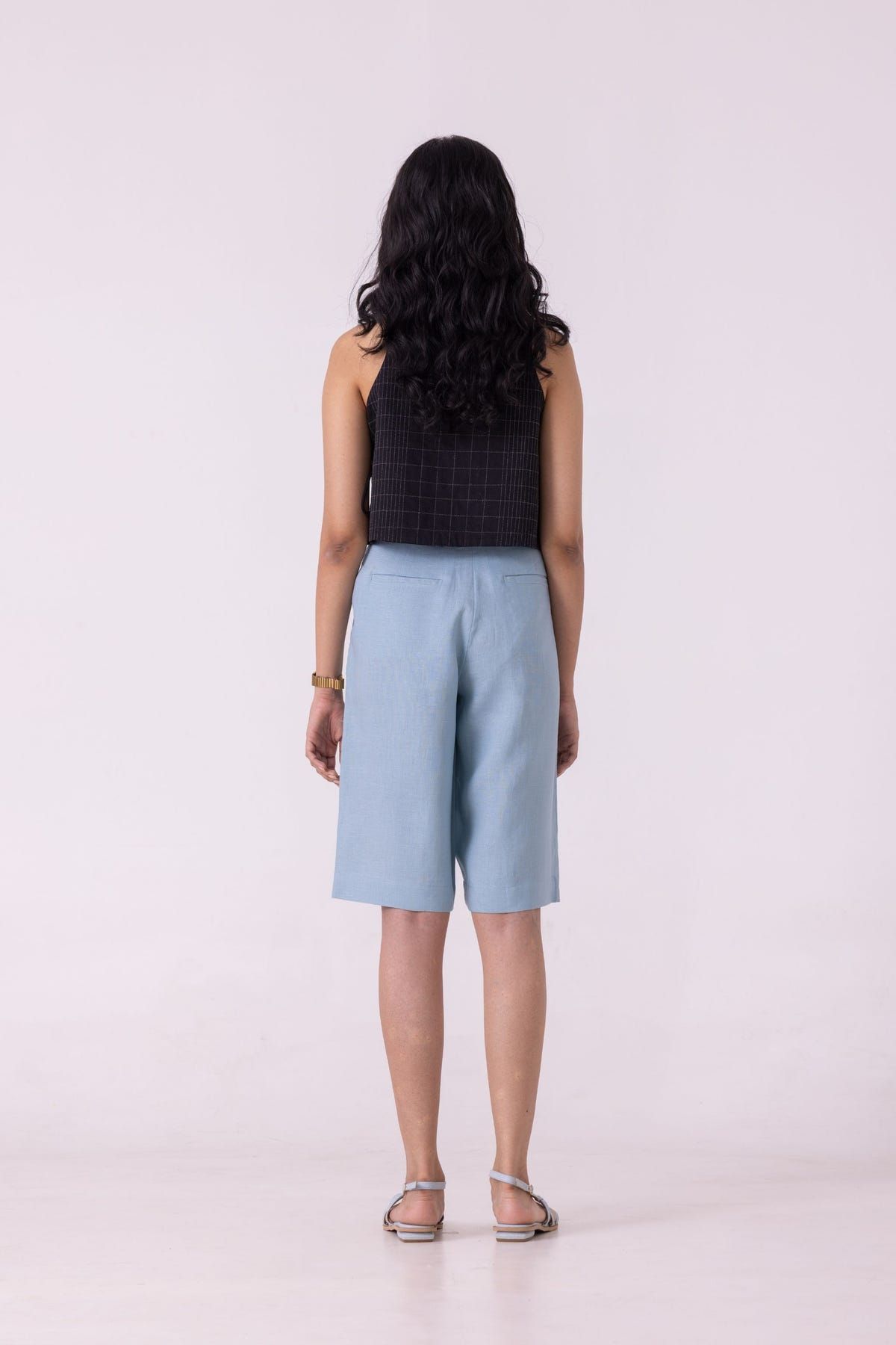 March Blue Linen Pleated Shorts - image 9