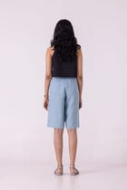 March Blue Linen Pleated Shorts view 9