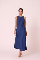 Naomi Ink Blue Linen Midi Dress view 3