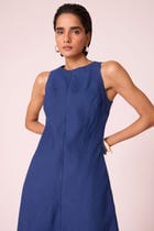 Naomi Ink Blue Linen Midi Dress view 4