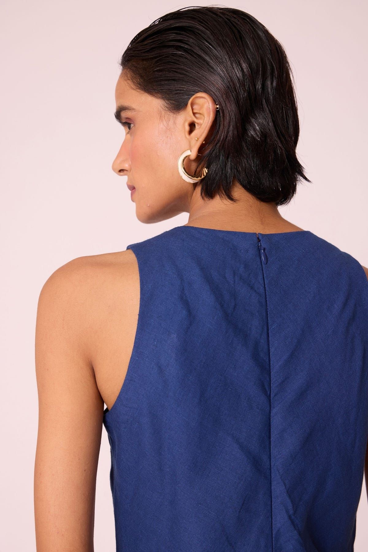 Naomi Ink Blue Linen Midi Dress - image 7